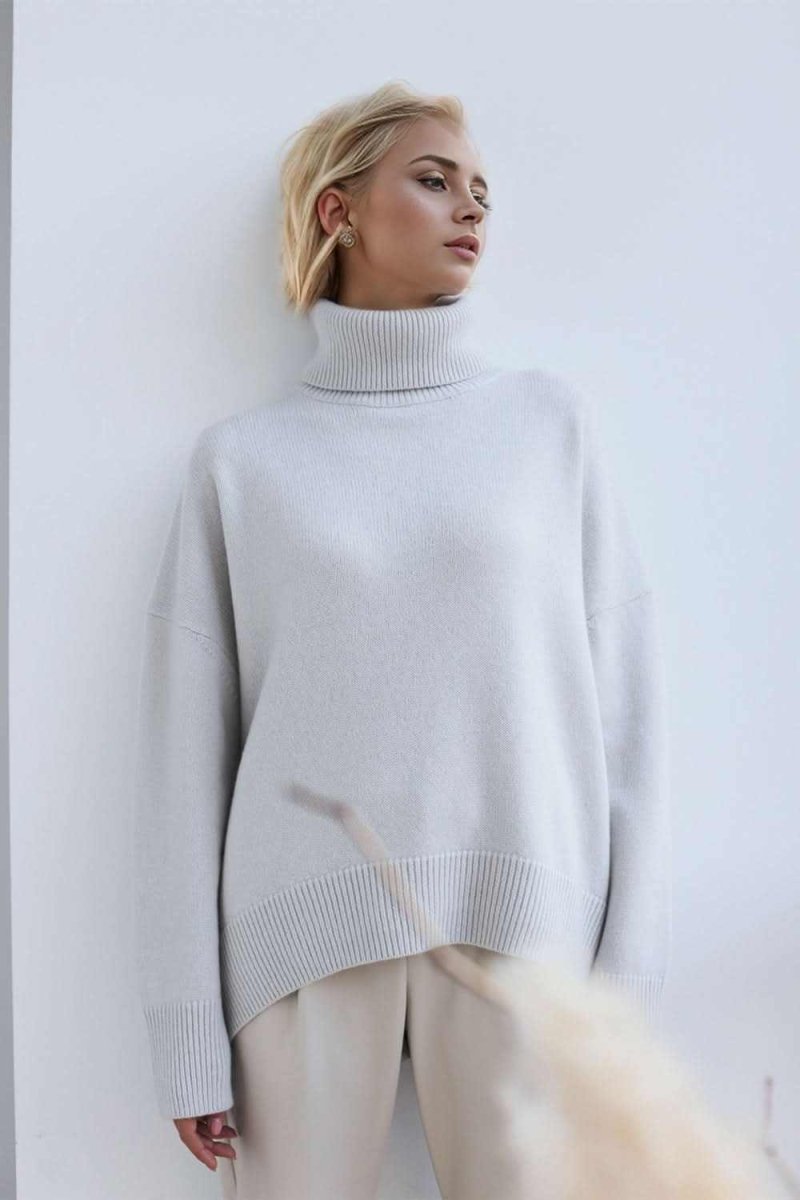 Basic Bae Turtleneck Dropped Shoulder Long Sleeve Sweater - Love Salve